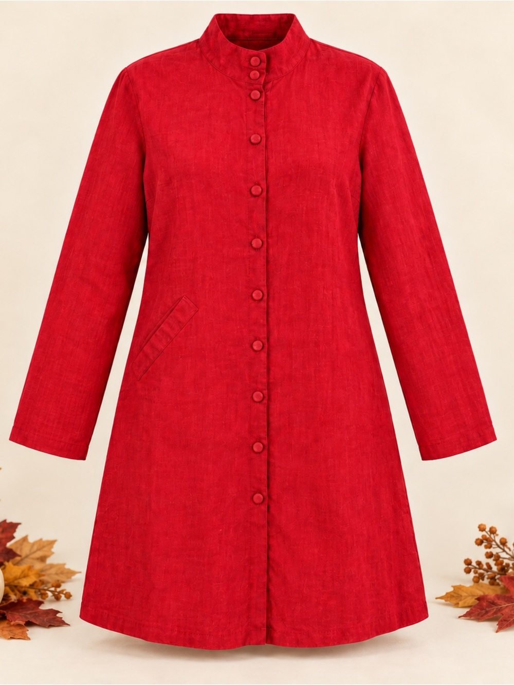 FLAX 100% Linen Red Long Button-Front Tunic